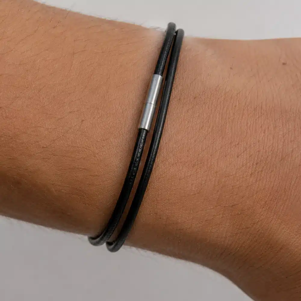 Bracelet cordon cuir minimaliste 2 tours homme et femme – Image 5