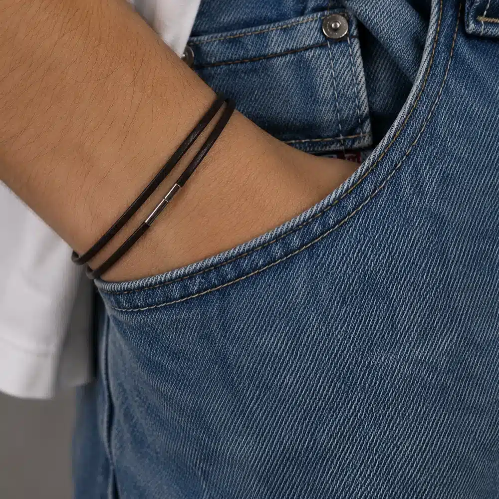 Bracelet cordon cuir minimaliste 2 tours homme et femme