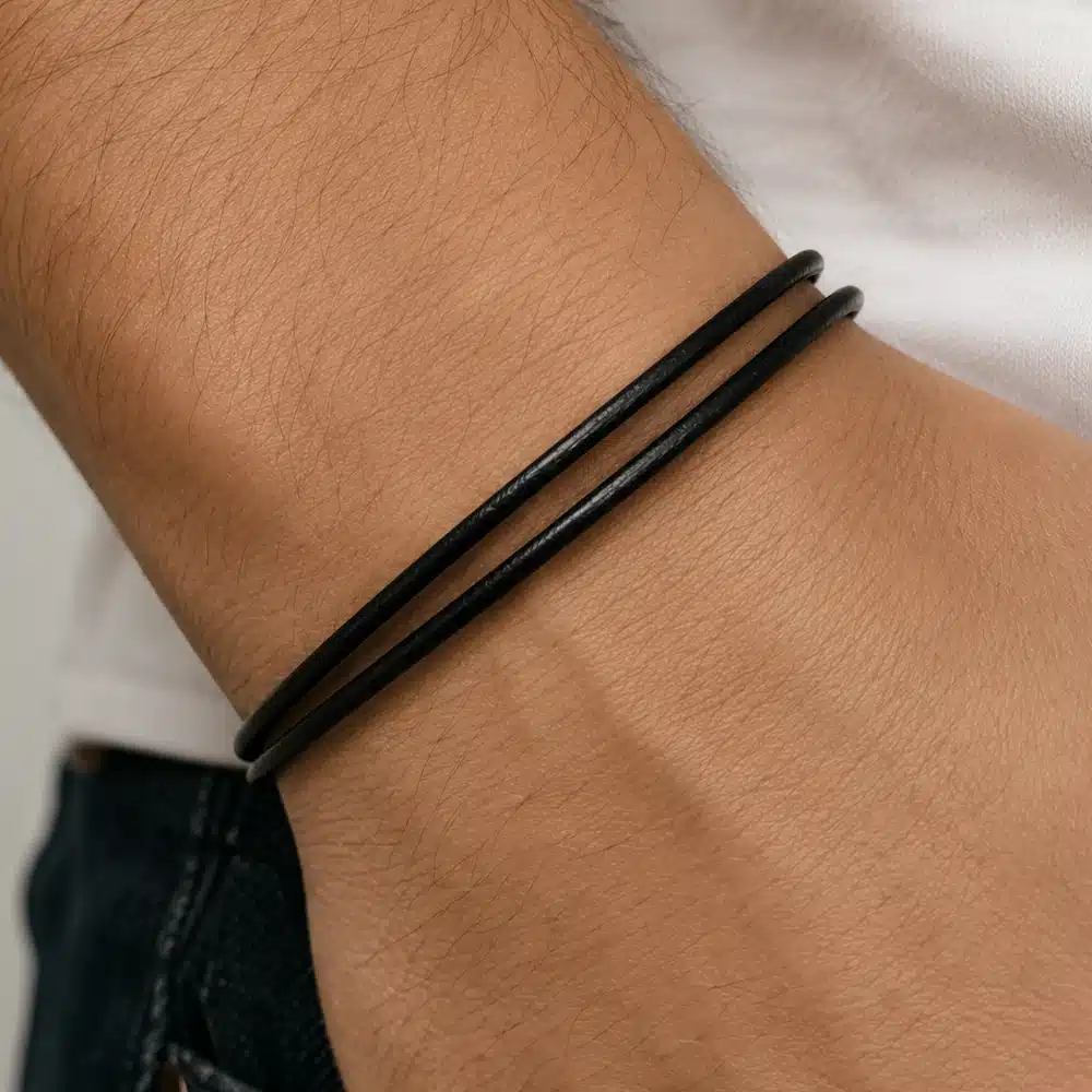 Bracelet cordon cuir minimaliste 2 tours homme et femme – Image 7