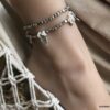 N4549g Bracelet cheville boheme chic double tours nacre blanche - Bijoux de pied en ligne Ninanina