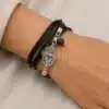 N4564b Bracelet cordon main de fatma Argent 925 massif lapis lazzuli - Bijoux bracelets en ligne Ninanina