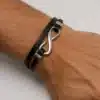N4565b Bracelet infini pour homme Argent et cuir personnalisé - Bijoux bracelets hommes en ligne Ninanina