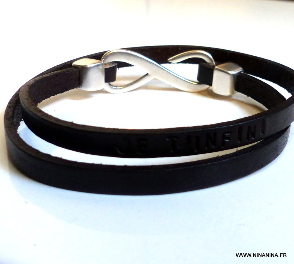 Bracelet infini pour homme Argent et cuir personnalisé – Image 6