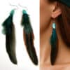 N4596c Boucles d’oreilles plumes véritables – argent 925 et turquoise naturelle - Bijoux Boucle d'oreille pendantes en ligne Ninanina