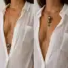 N4608a Collier long fantaisie femme - sautoir 3 boules argentées - Bijoux colliers femmes en ligne Ninanina