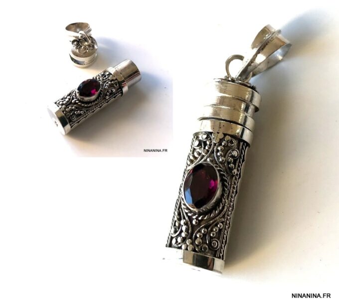 N4611 Pendentif funéraire Argent 925 et pierre Grenat rouge - Bijoux Funéraires en ligne Ninanina