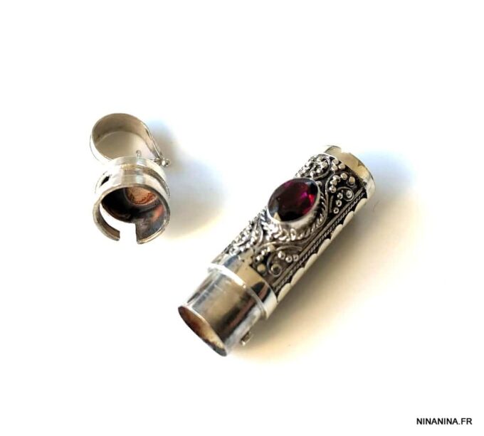 N4611a Pendentif funéraire Argent 925 et pierre Grenat rouge - Bijoux Funéraires en ligne Ninanina