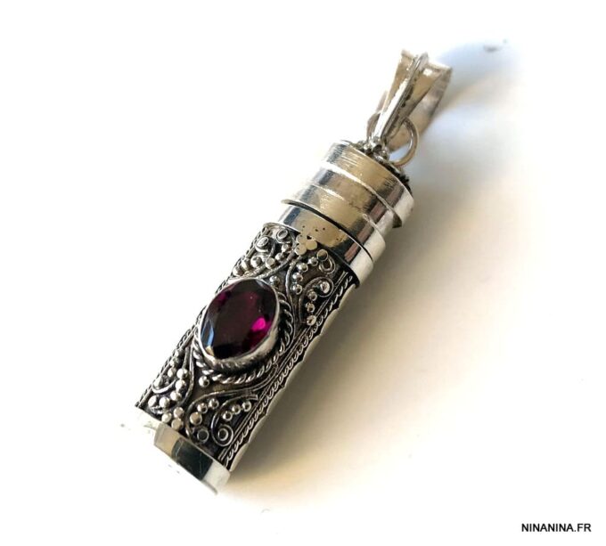 N4611b Pendentif funéraire Argent 925 et pierre Grenat rouge - Bijoux Funéraires en ligne Ninanina