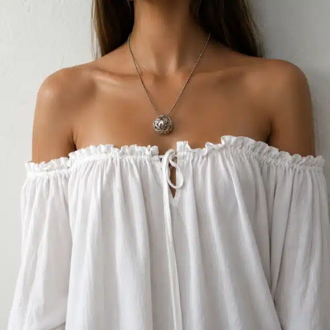 N4613a Collier grosse boule ciselée femme chaine maille bille argentée - Bijoux colliers femmes en ligne Ninanina