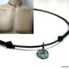 N4631 collier ethnique cuir disque turquoise bronze