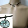 N4631d collier ethnique cuir disque turquoise bronze