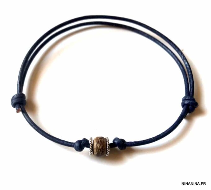 N4656c Chaine de cheville pour homme en cuir et Argent - Bijoux de pieds hommes en ligne Ninanina