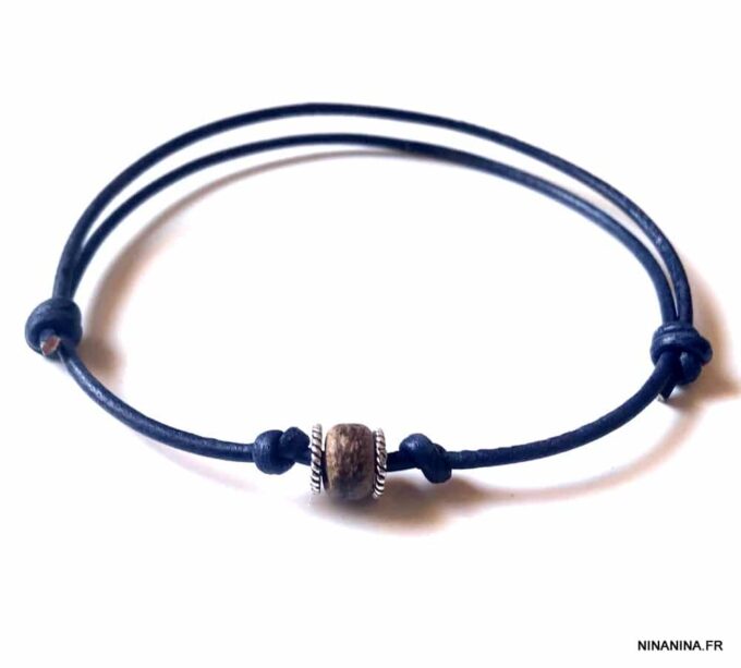 N4656h Chaine de cheville pour homme en cuir et Argent - Bijoux de pieds hommes en ligne Ninanina