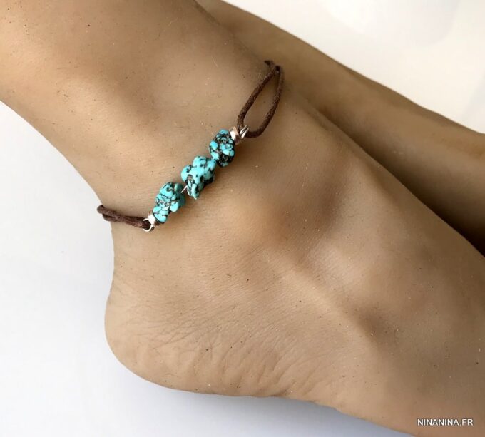 N4677 Bracelet de cheville cordon turquoise véritable - Bijoux de pied en ligne Ninanina