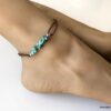 N4677d Bracelet de cheville cordon turquoise véritable - Bijoux de pied en ligne Ninanina