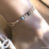 N4679 Bracelet de cheville cordon cuir perles et turquoises - Bijoux de pied en ligne Ninanina