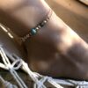 N4679d Bracelet de cheville cordon cuir perles et turquoises - Bijoux de pied en ligne Ninanina