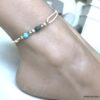 N4679e Bracelet de cheville cordon cuir perles et turquoises - Bijoux de pied en ligne Ninanina