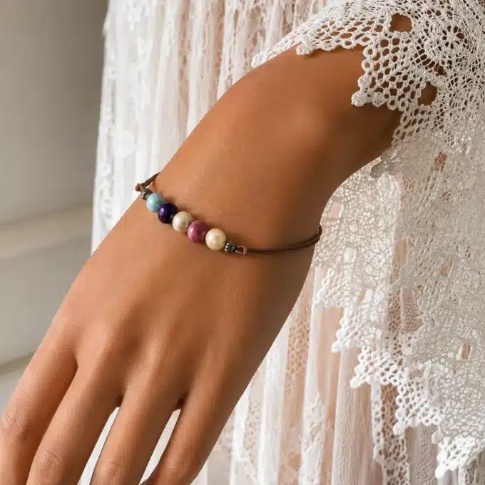 N4682 Bracelet perles d'eau douce multicolores sur cordon réglable - Bijoux bracelets femmes en ligne Ninanina