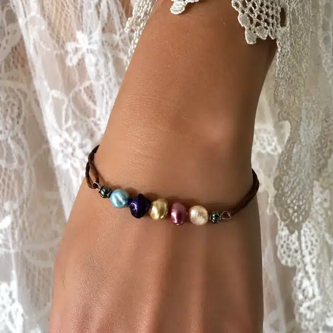 N4682a Bracelet perles d'eau douce multicolores sur cordon réglable - Bijoux bracelets femmes en ligne Ninanina