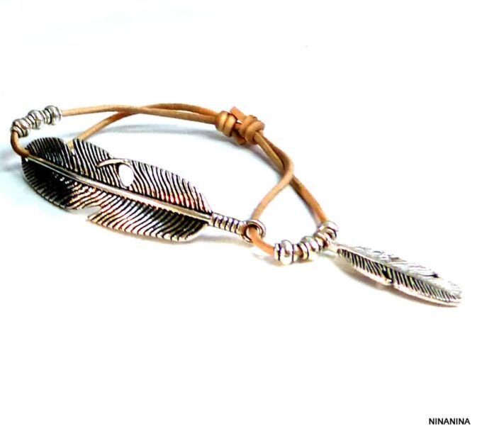 N4688ter_bracelet_cordon_cuir_plume_metal_argent