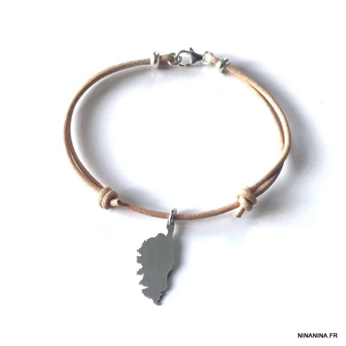 N4695 Bracelet Corse femme Argent 925 massif Cordon Cuir - Bijoux Bracelets en ligne Ninanina