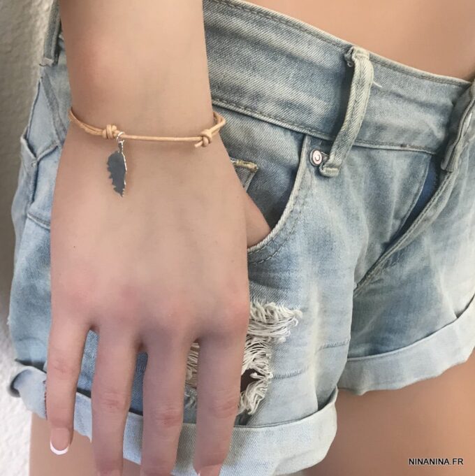 N4695a Bracelet Corse femme Argent 925 massif Cordon Cuir - Bijoux Bracelets en ligne Ninanina