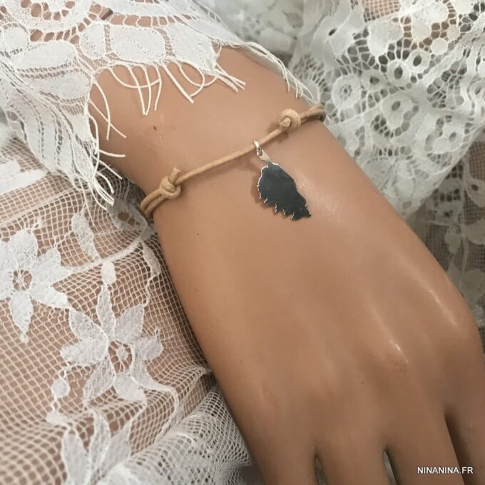 N4695b Bracelet Corse femme Argent 925 massif Cordon Cuir - Bijoux Bracelets en ligne Ninanina