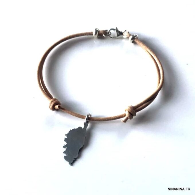 N4695c Bracelet Corse femme Argent 925 massif Cordon Cuir - Bijoux Bracelets en ligne Ninanina