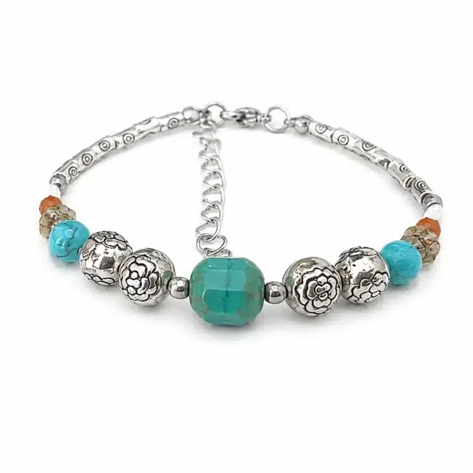 N4703e Bracelet bohème chic artisanal perles colorées cristal de boheme - Bijoux Bracelets femmes en ligne Ninanina