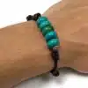 N4722 Bracelet homme cordon cuir Argent rondelles en howlite turquoise - Bijoux Bracelets hommes en ligne Ninanina