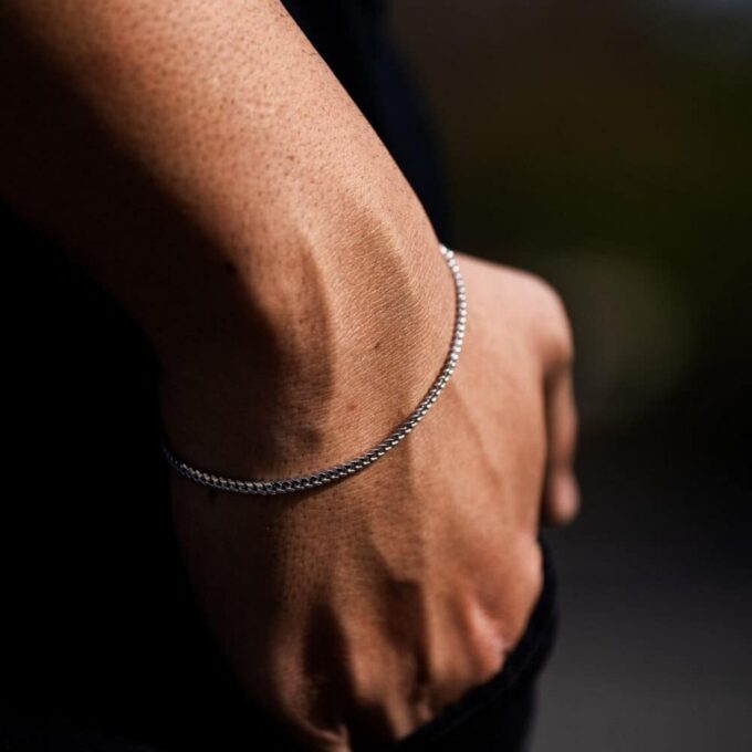 N4725c Bracelet chaine homme maille gourmette Acier - Bijoux Bracelets en ligne Ninanina