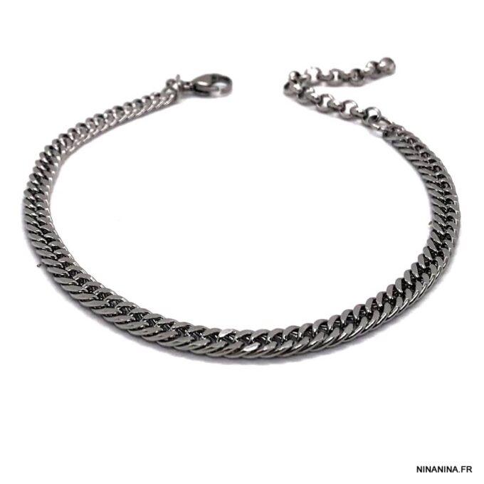 N4725f Bracelet chaine homme maille gourmette Acier - Bijoux Bracelets en ligne Ninanina