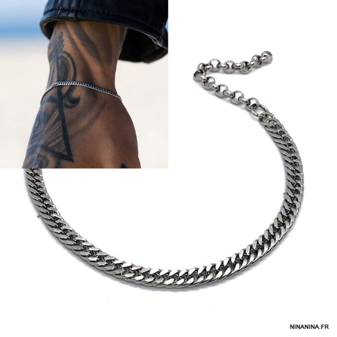 N4725g Bracelet chaine homme maille gourmette Acier - Bijoux Bracelets en ligne Ninanina