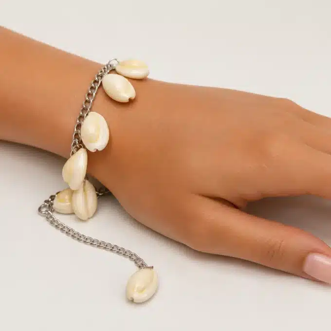 N4728 Bracelet coquillages cauris femme chaine acier inoxydable - Bijoux bracelets femmes en ligne Ninanina