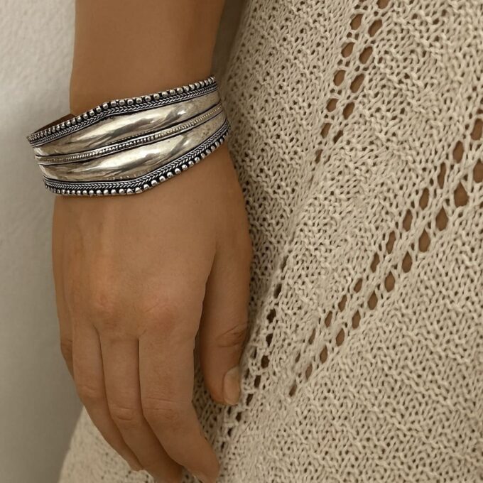 N4733 Bracelet tibétain porte bonheur manchette deux rangs pour femme - Bijoux Bracelets en ligne Ninanina