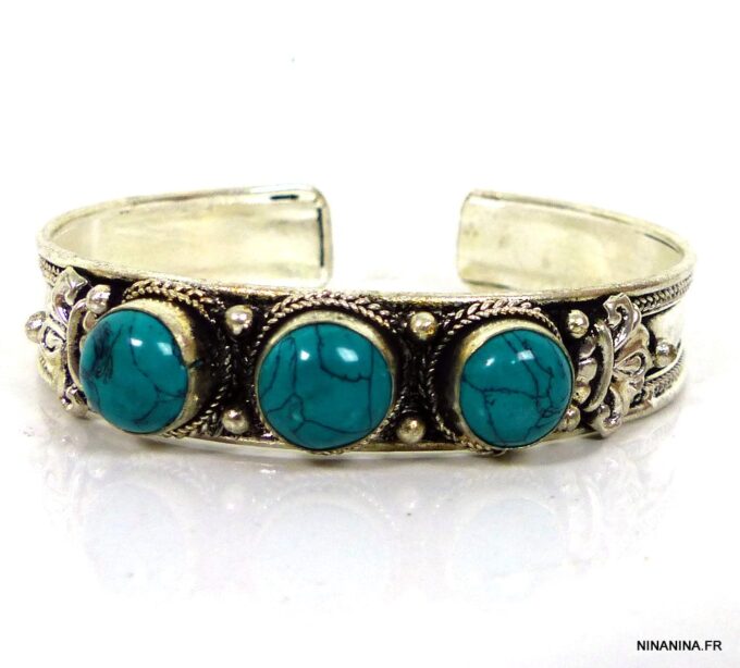N4736 bracelet manchette turquoise argent tibétain