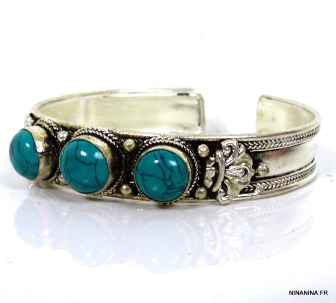 N4736a bracelet manchette turquoise argent tibétain