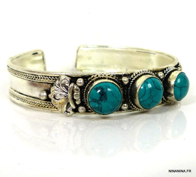 N4736b bracelet manchette turquoise argent tibétain
