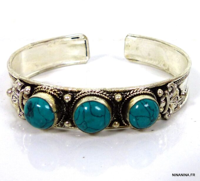 N4736j bracelet manchette turquoise argent tibétain
