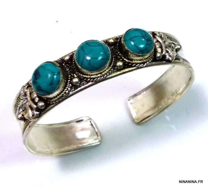 N4736n bracelet manchette turquoise argent tibétain