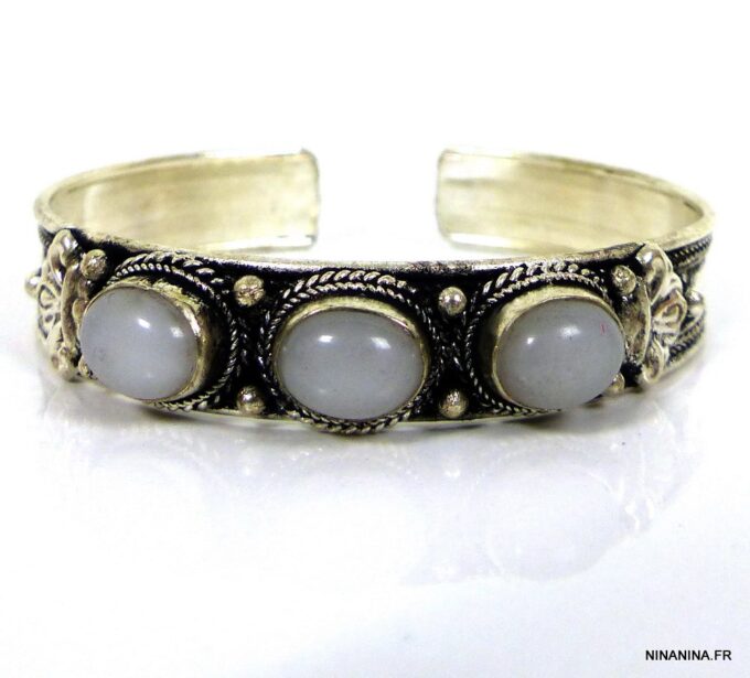 N4737 bracelet manchette pierre de lune argent tibétain