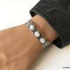 N4737 Bracelet pierre de lune pas cher manchette artisanale blanche - Bijoux Bracelets en ligne Ninanina