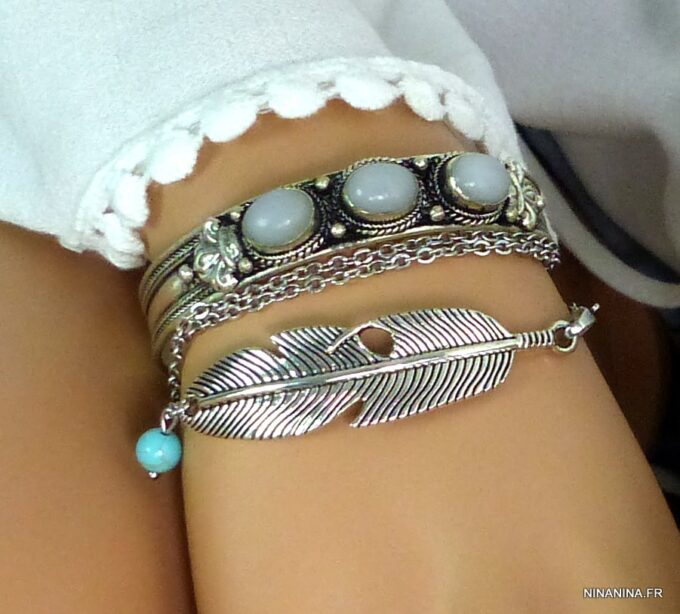N4737a Bracelet manchette argent pierre de lune