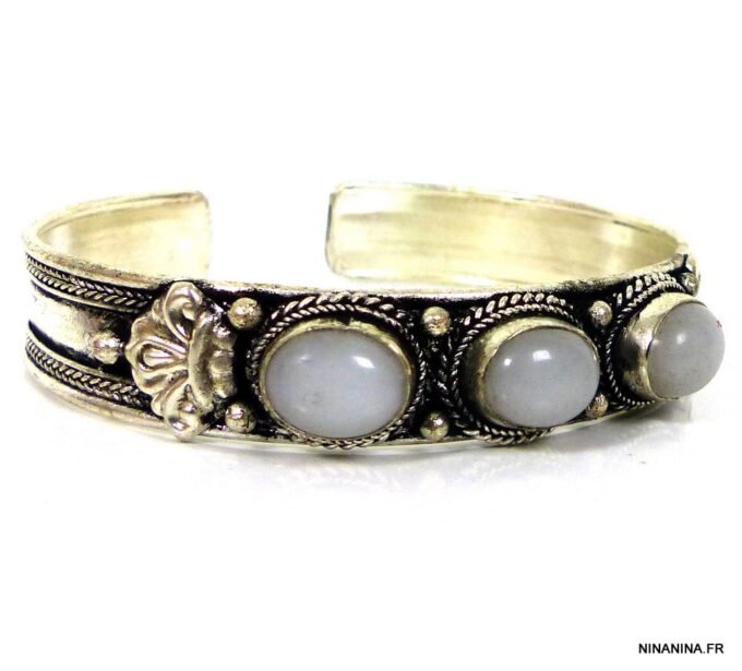 N4737a bracelet manchette pierre de lune argent tibétain