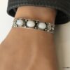 N4737a Bracelet pierre de lune pas cher manchette artisanale blanche - Bijoux Bracelets en ligne Ninanina