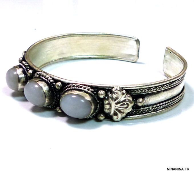 N4737b bracelet manchette pierre de lune argent tibétain