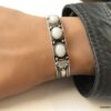 N4737b Bracelet pierre de lune pas cher manchette artisanale blanche - Bijoux Bracelets en ligne Ninanina