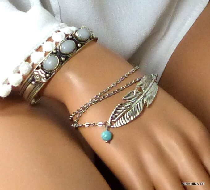 N4737c Bracelet manchette argent pierre de lune