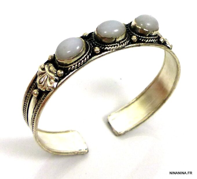 N4737c bracelet manchette pierre de lune argent tibétain